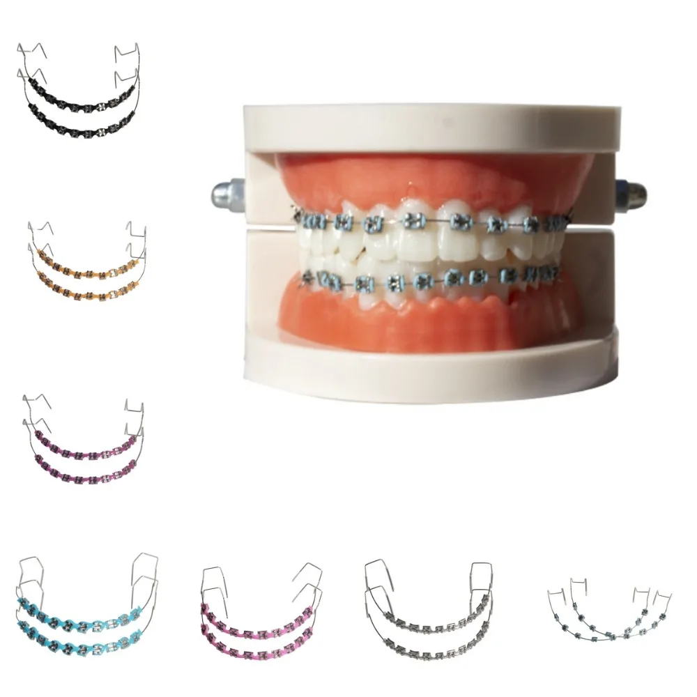 1 Pair Colorful Temporary Tooth Decoration Dental Decorations Fake Brackets Orthodontic Ligature Ties Braces with Metal Wires