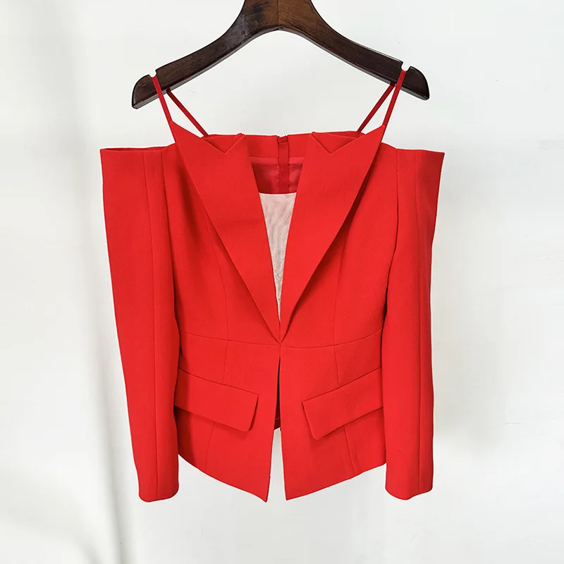 

YYAHAHAS Women's Drop Shoulder Blazer 2024 Off Shoulder Back Zipper Slim Fit Statement Jacket Streetwear