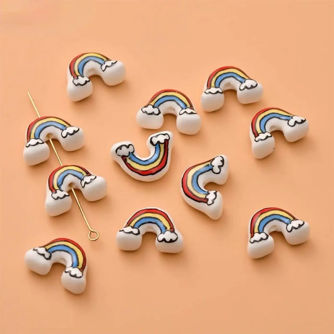 10PCS Ceramic Rainbow Loose Beads Jewelry  Making Accessories Beaded DIY Material for Handmade Bracelets And Necklaces