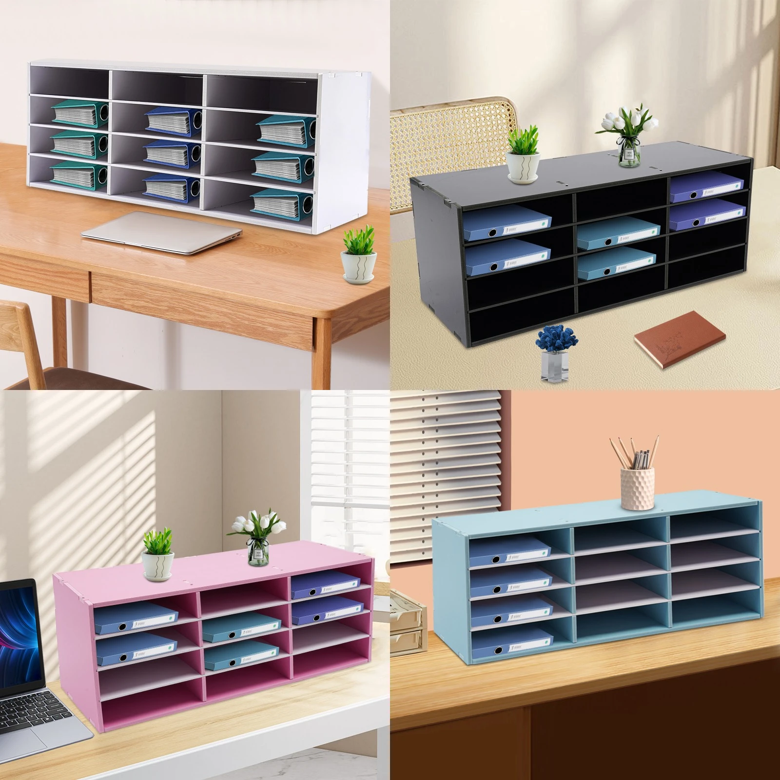 

12-Slot Desktop File Organizer (4 Tier), Literature Organizer, Mail Sorter Organizer, for Documents, Files, Mail Storage
