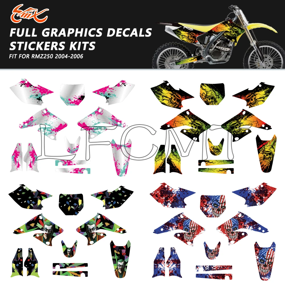 

Наклейки для мотоциклов с индивидуальным номером и именем, подходят для Suzuki RMZ 250 RMZ250 2004 2005 2006 04-06, графические фоновые наклейки, комплект стикеров