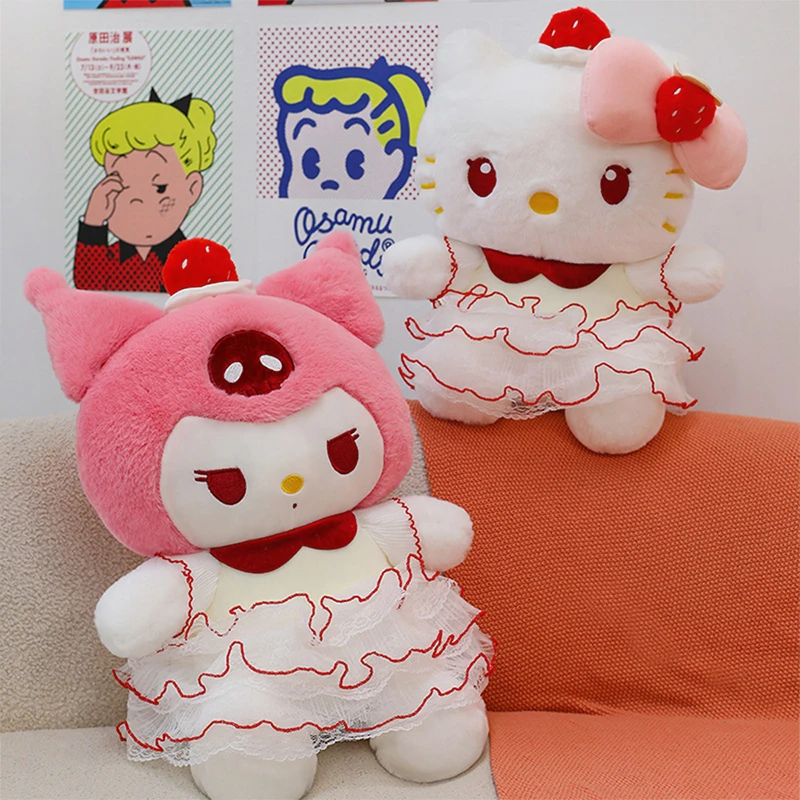 

Kawaii Strawberry Hello Kitty плюшевая игрушка с шапкой на день рождения Keroppi Sanrio Ktt Cat Kuromi мягкая кукла для детей Рождественский подарок