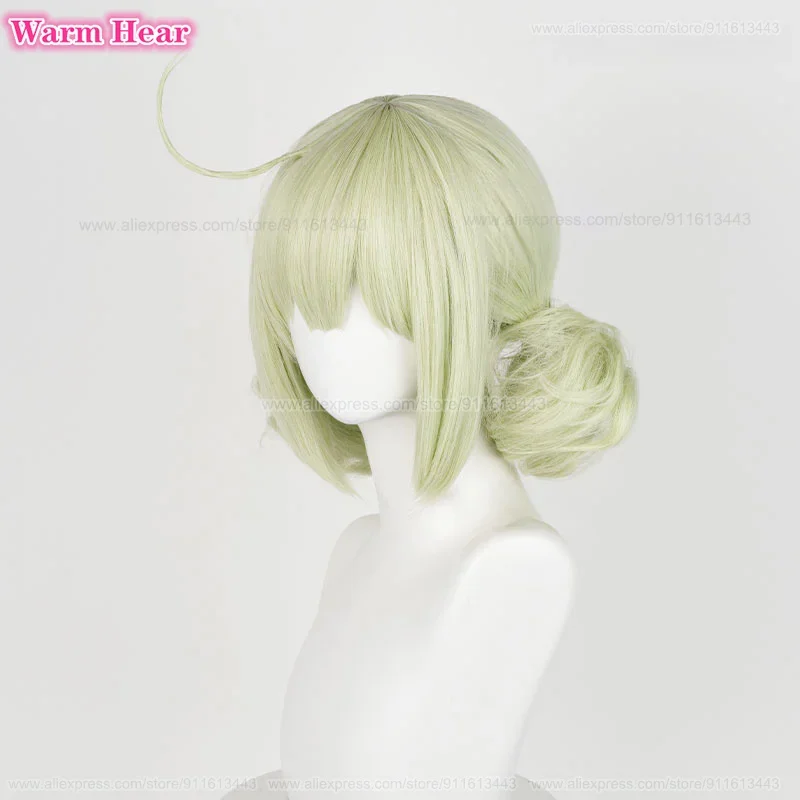 Novo! Peruca Araga Kiwi Cosplay Feminina, Anime, Curto, Ciano, Coque de Cabelo Duplo, Resistente ao Calor, Perucas Sintéticas, Festa de Halloween, 35cm