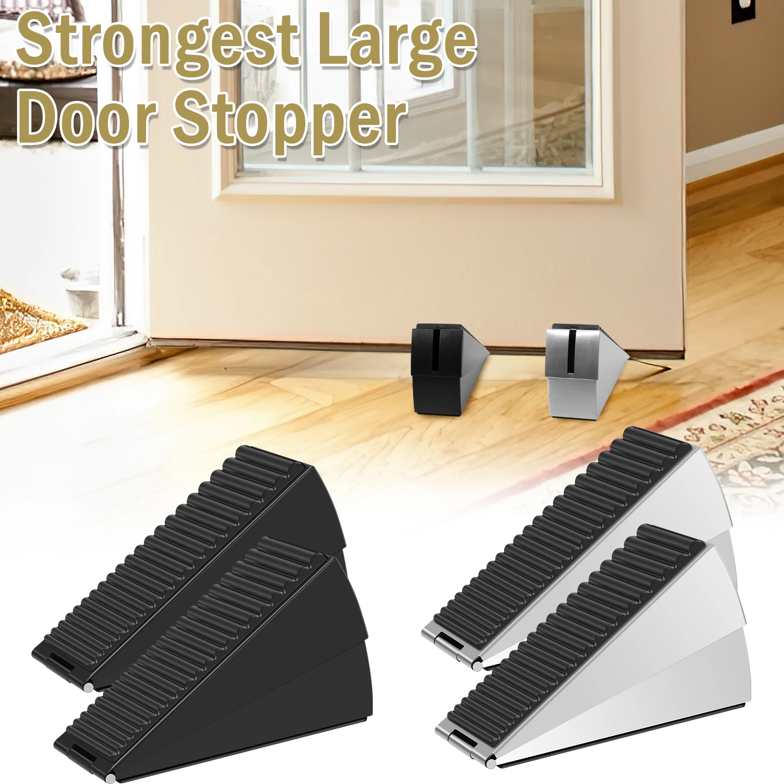 

2Pcs Door Stopper Large Door Wedge Heavy Duty Rubber Door Stop Wedge Non-Slip Door Stopper Strong Stainless Steel Door Wedges