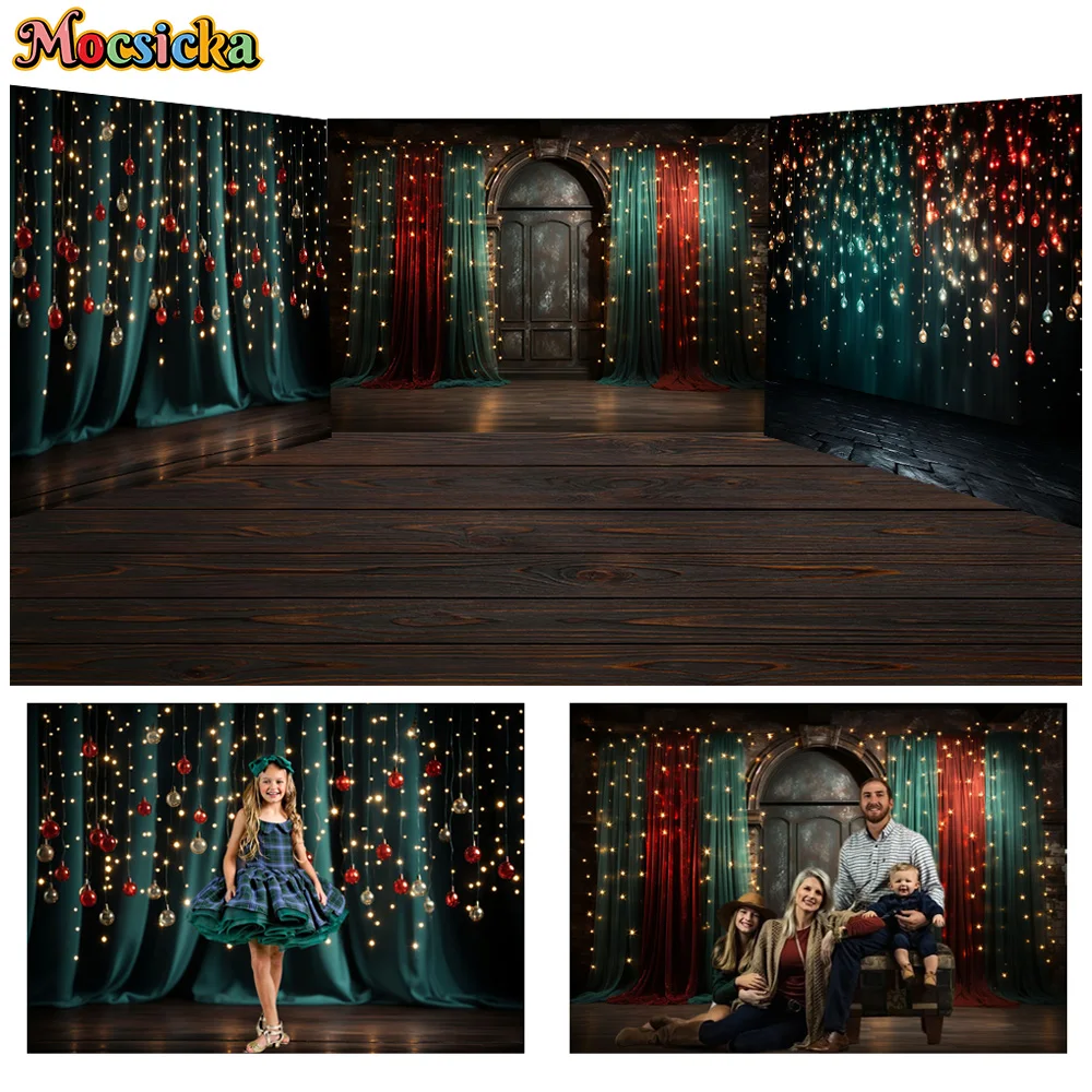 

Christmas Party Background Red Green Curtain Wallpaper Banner Xmas Ball Decoration Backdrop Props Family Studio Portrait Photo