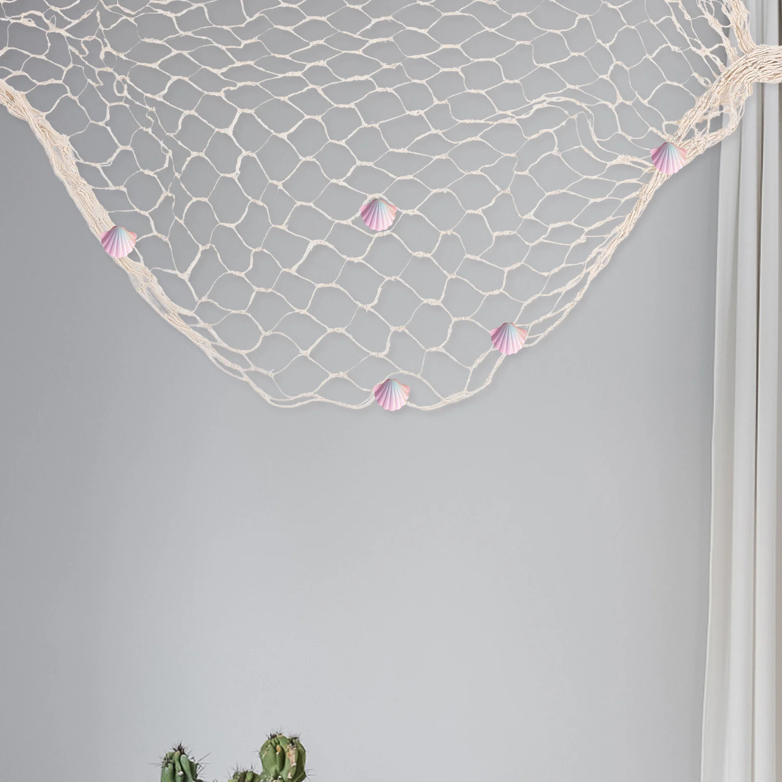 

1Set Fish Net Decor Wall Hanging Nautical Theme Room Decor with Seashells Ideal for Photo Display Rustic Home Accent