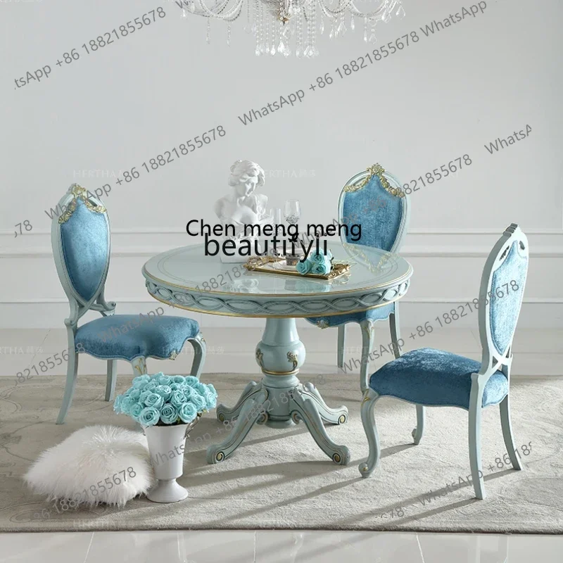 

new style Pastoral Style Small Apartment 1.2M Solid Wood Dining Tables and Chairs Set Tiffany Blue Solid Wooden Dining Table ss