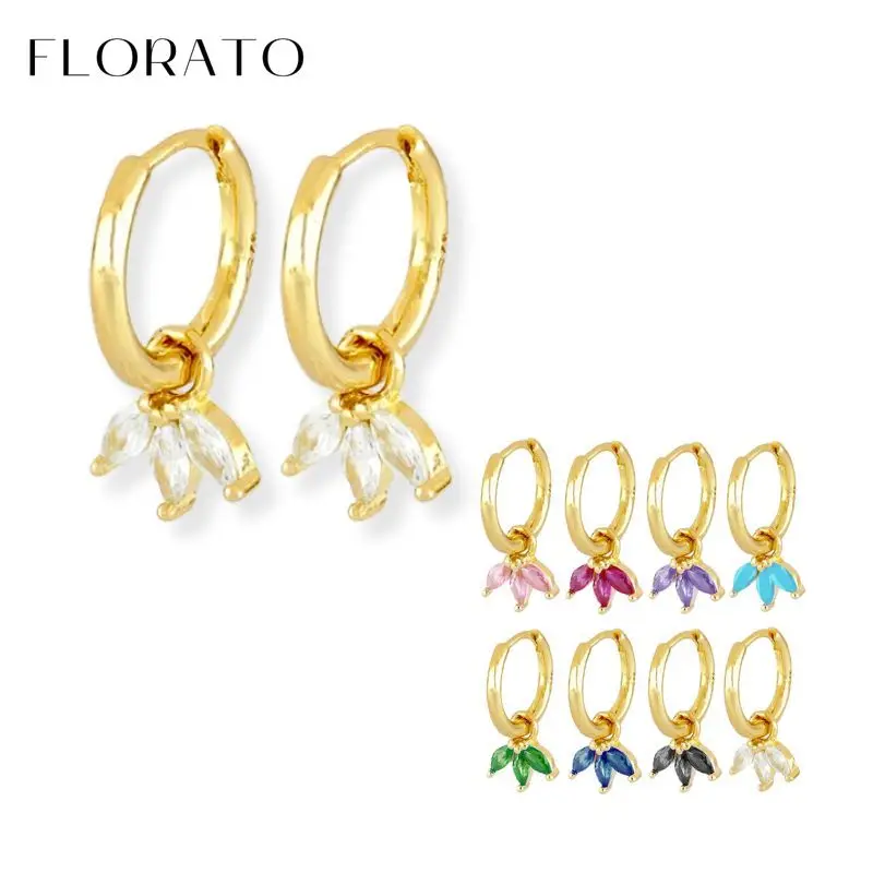 

925 Sterling Silver Ear Needle Trefoil Shape Pendant Hoop Earrings Colorful Zircon Metal Earrings Fashion Wedding Jewelry gifts