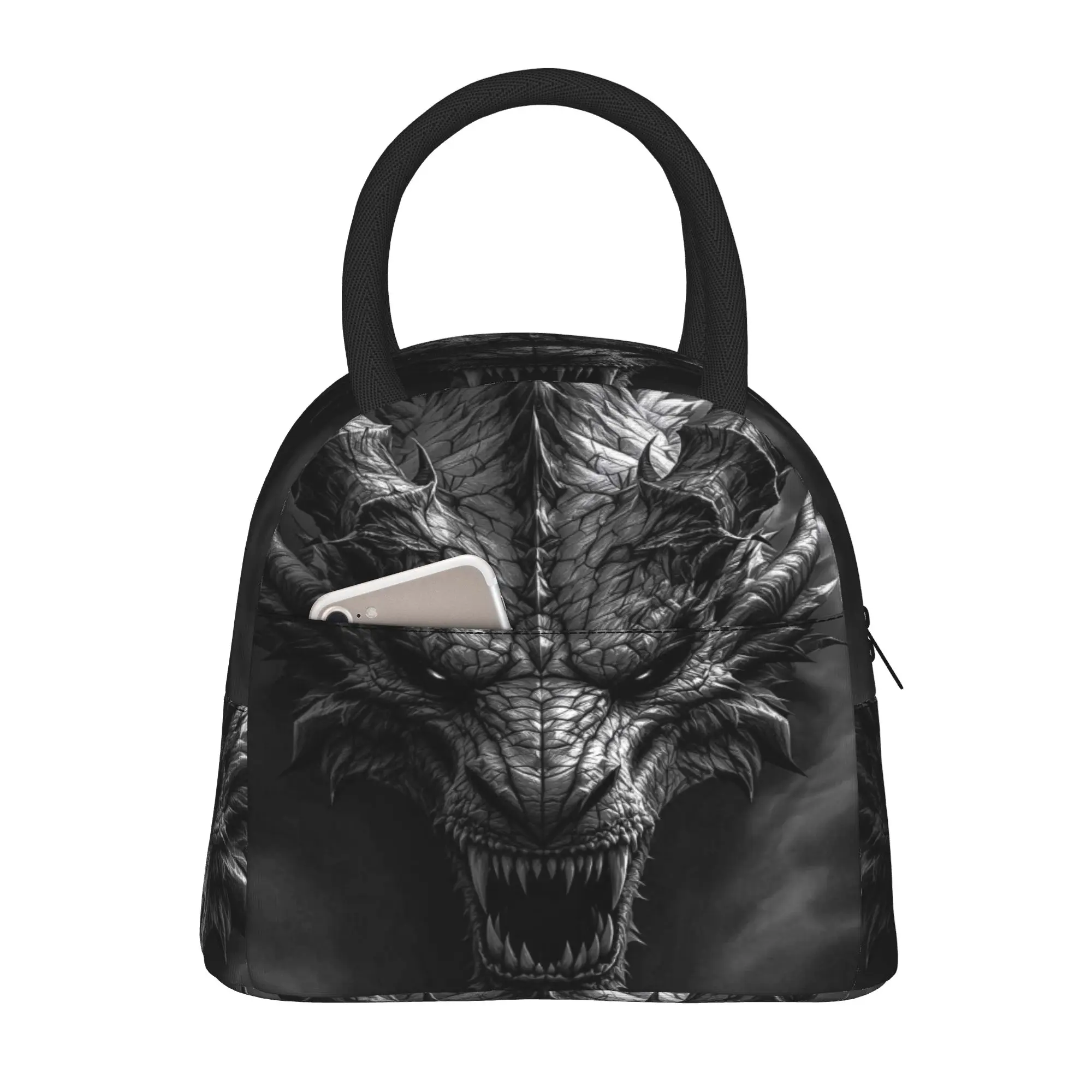 Back to school season  Picnic Bag Dark Horned Demon Dragon Head Vintage Good Quality Portable Food Organizer Lunch Bag