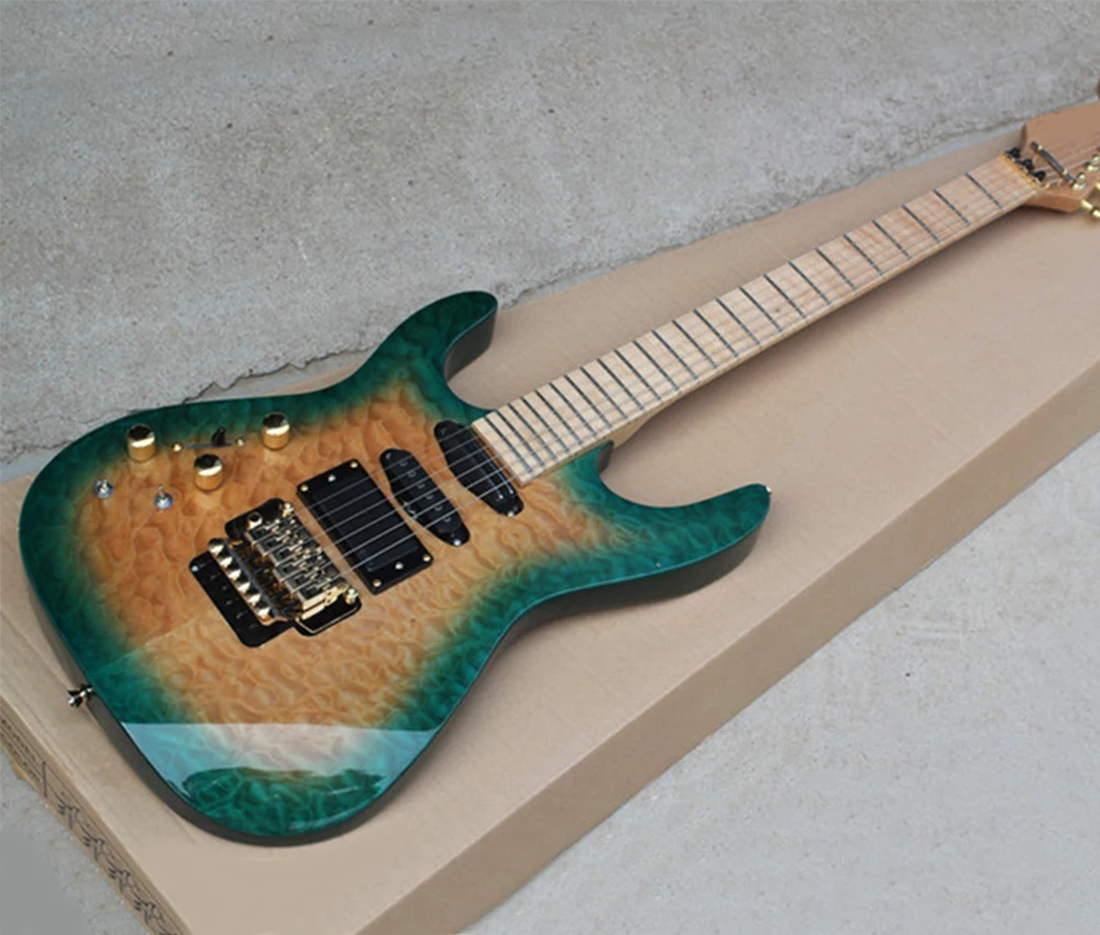 Left Hand 6 Strings J Electric Guitar with Tremolo Bar,Quilted Maple Veneer,Rosewood Fretboard,24 Frets