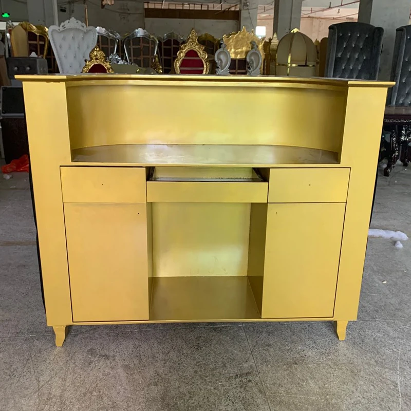 Foshan Factory Hot Sale Modern Black Gold Hair Salon Reception Desk