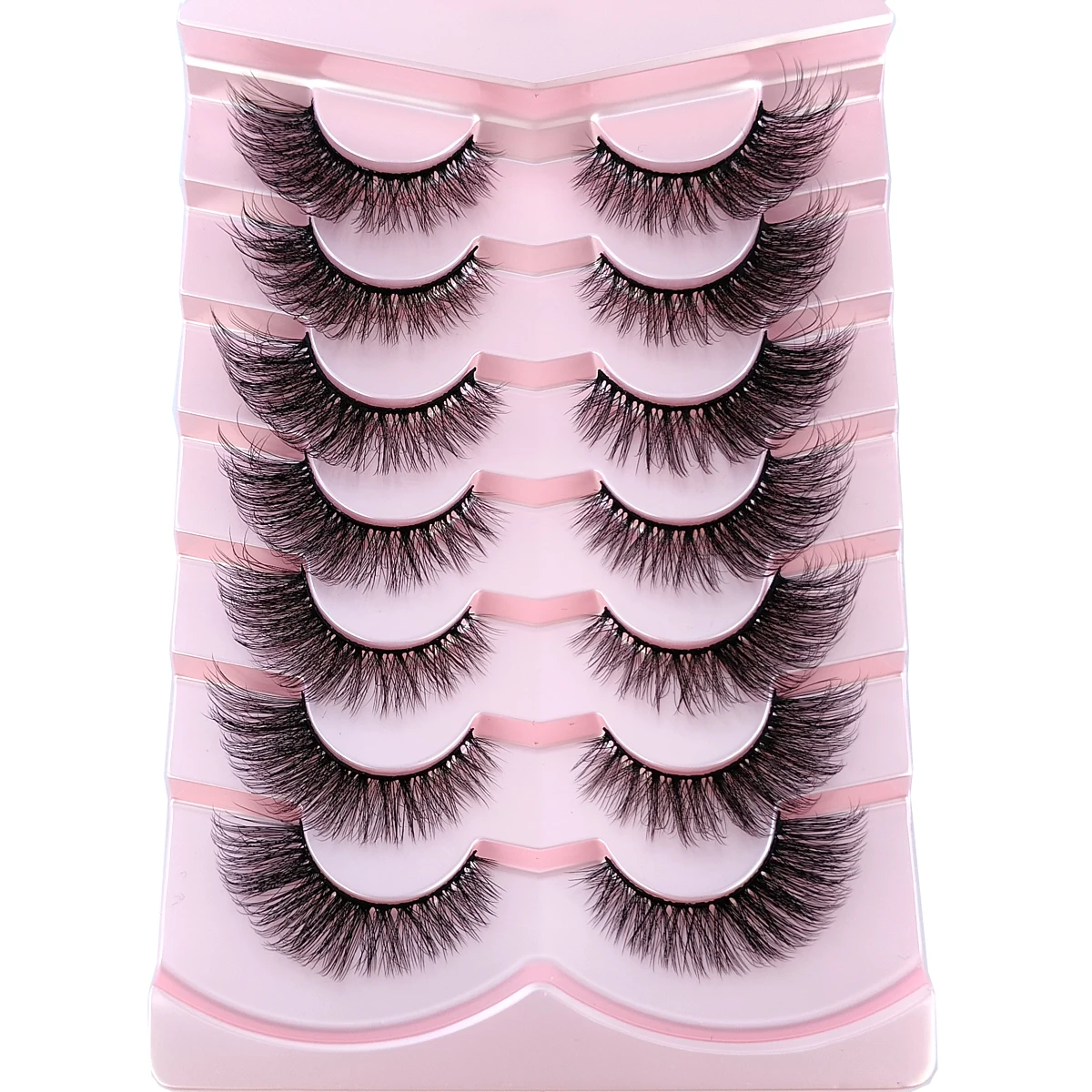 New 7Pairs Cat Eye Lashes 3D Faux Mink Eyelashes Natural Realistic Messy End Eye Elongated Winged Thick Soft False Eyelashes