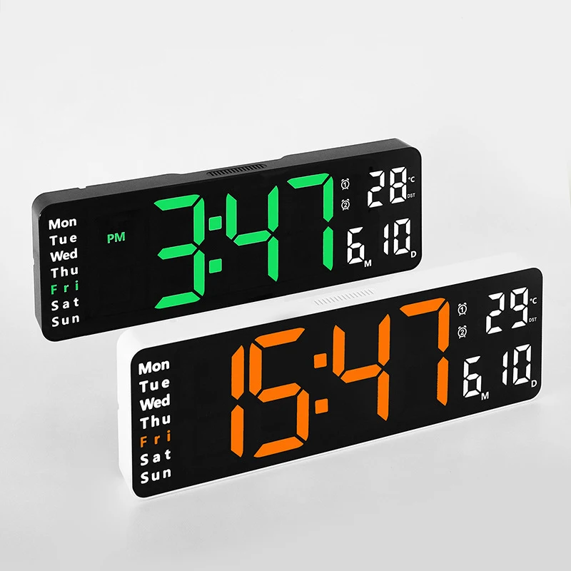 Large LED Digital Wall Clock Remote Control Temp Date Week Display Memory Table Wall-mounted Dual Electronic Alarms Clocks