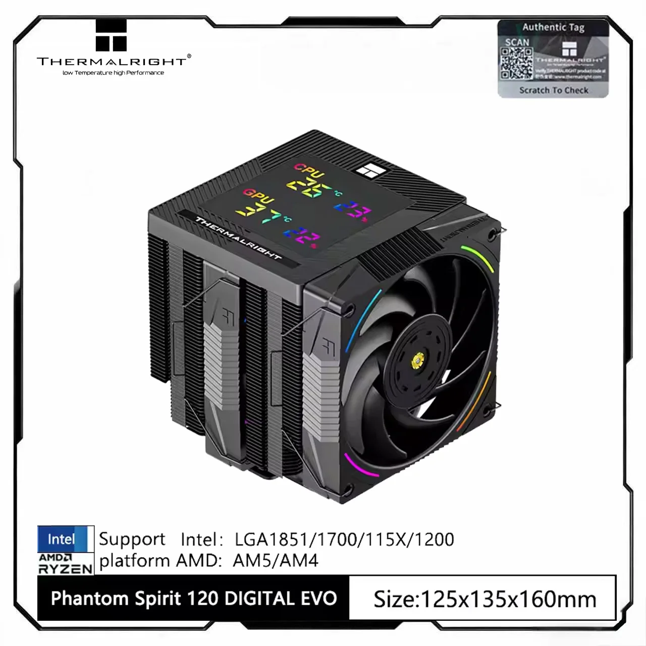 

Thermalright PHANTOM SPIRIT DIGITAL 120 EVO&SNOW CPU Air Cooler AGHP GEN5.0 7 Heat Pipe Dual Tower with Dual TL-K12 Fans