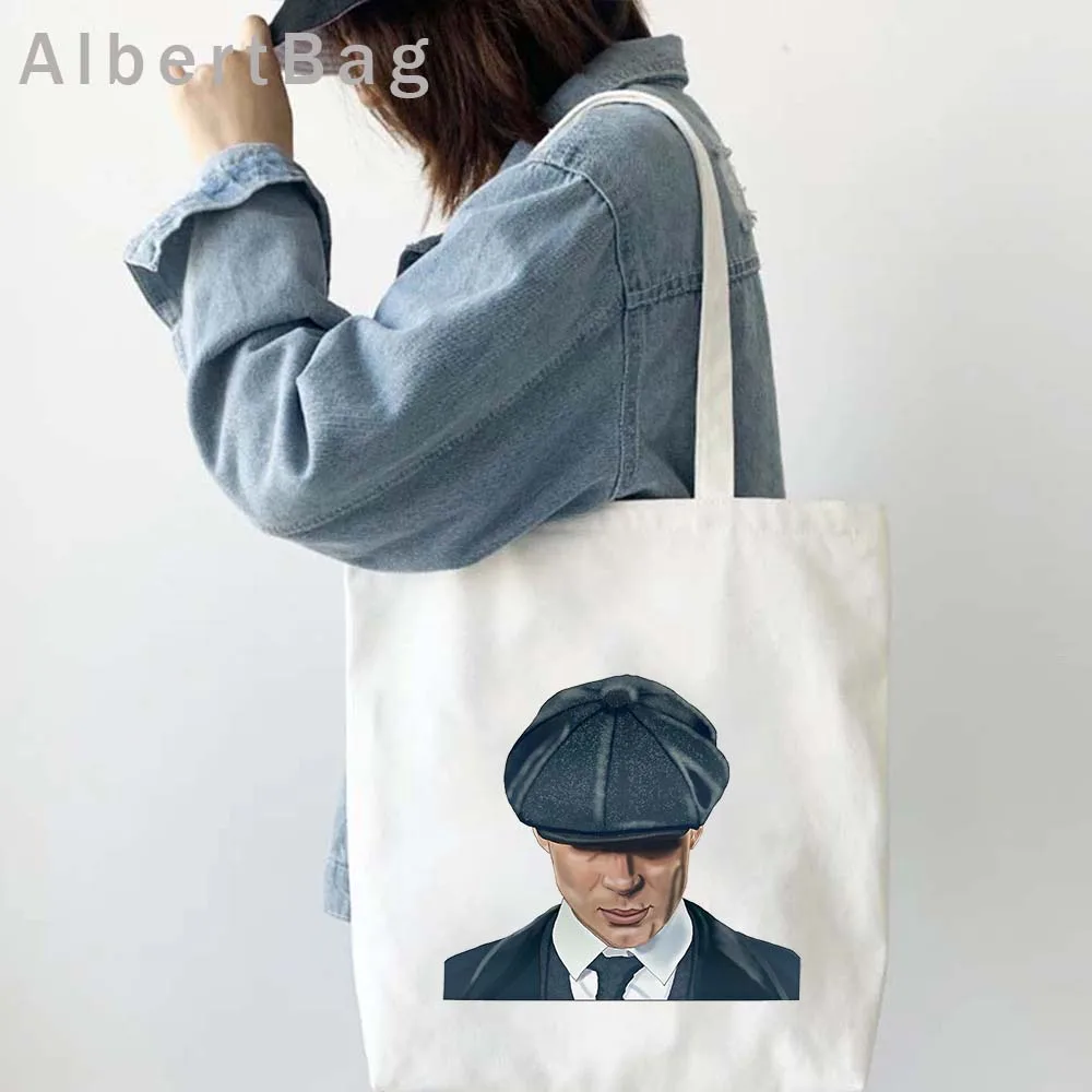 Peaky Blinders Tommy Shelby Portrait Cillian Murphy Boys Low Poly Men Women Canvas Shoulder Tote Bags Reusable Shopping Handbags