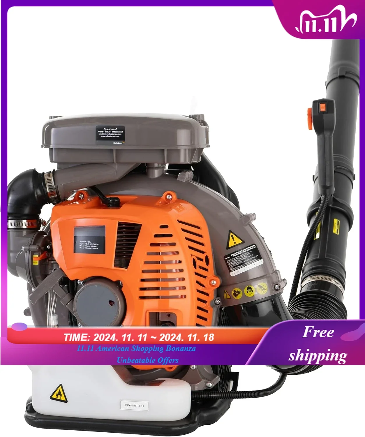 

Leaf Blower Backpack Blower - Gas Leaf Blower - SR-6400L - 3.7 HP Engine