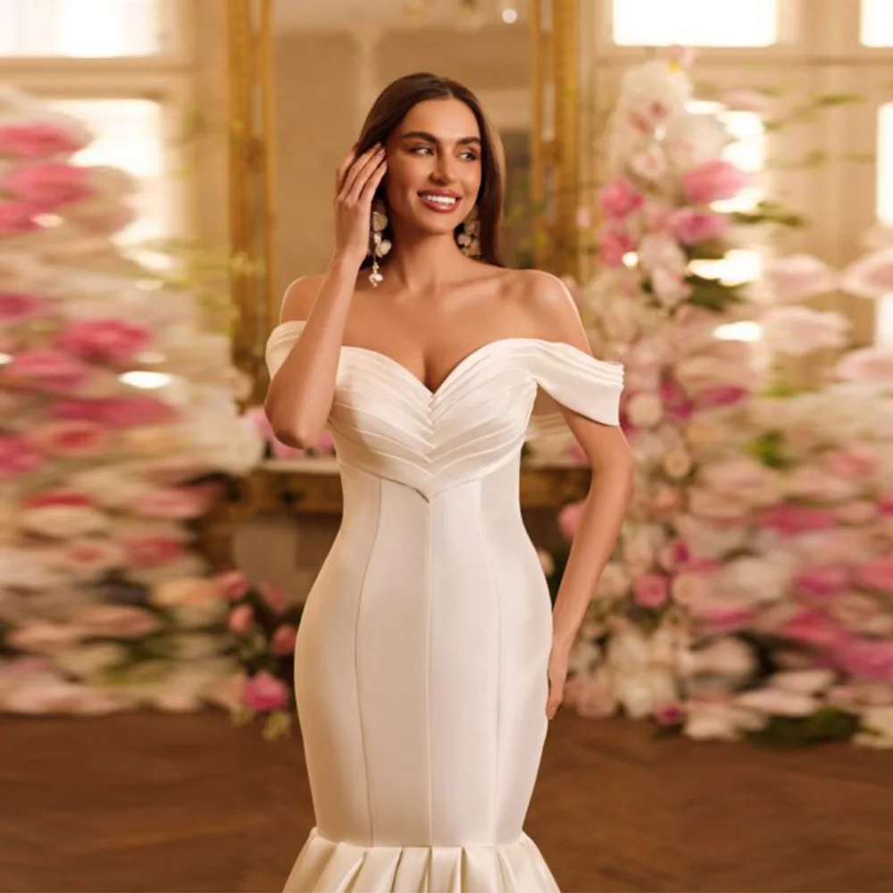 Customized Romantic 2025 Mermaid Wedding Dresses White Sweetheart Pearls Zipper Back Bridal Dress Elegant Wedding Prom Gowns