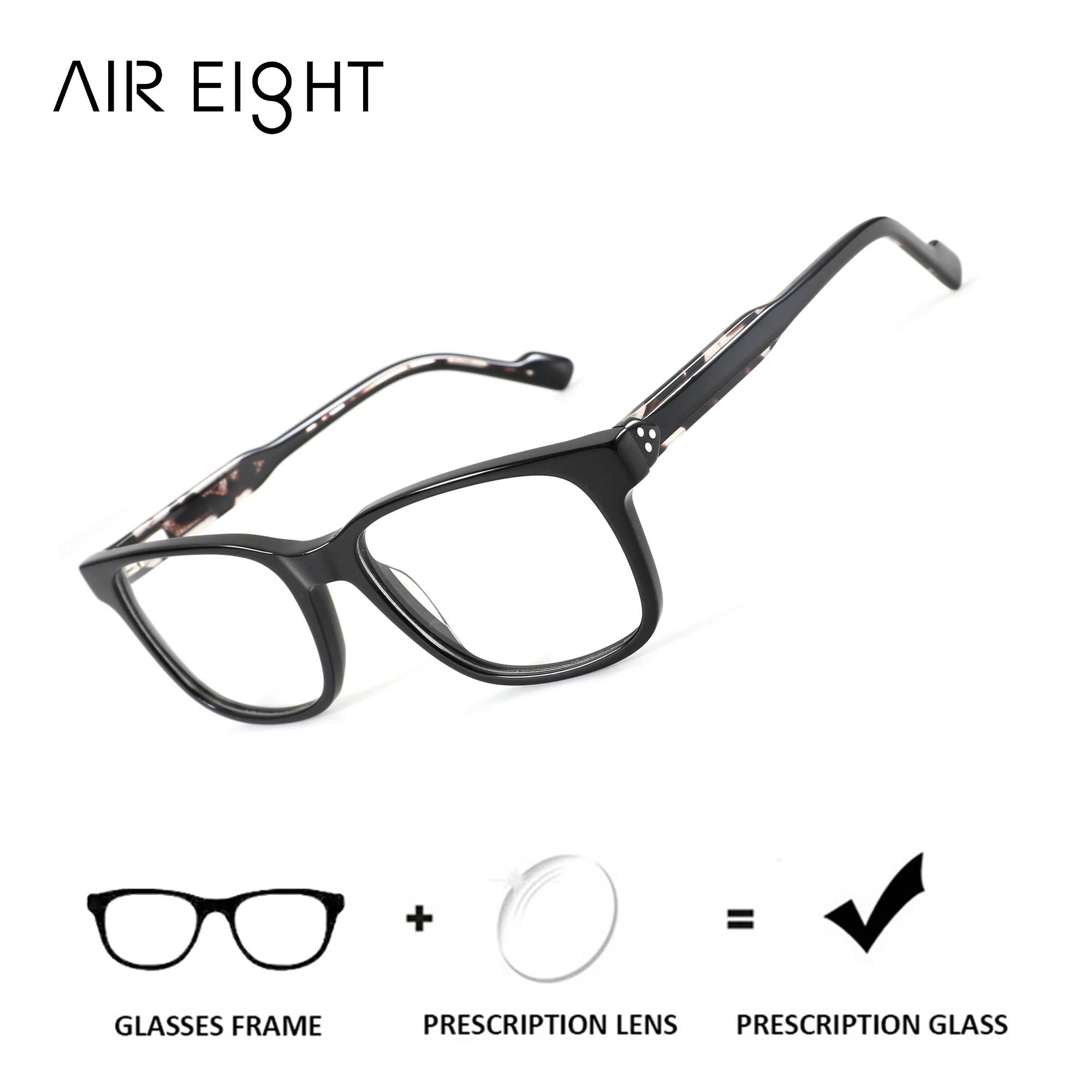 AIREIGHT L Size Acetate Rectangle Prescription Glasses Myopia Eyeglasses Dioptric Progressive Optical Lenses with Recipe Man