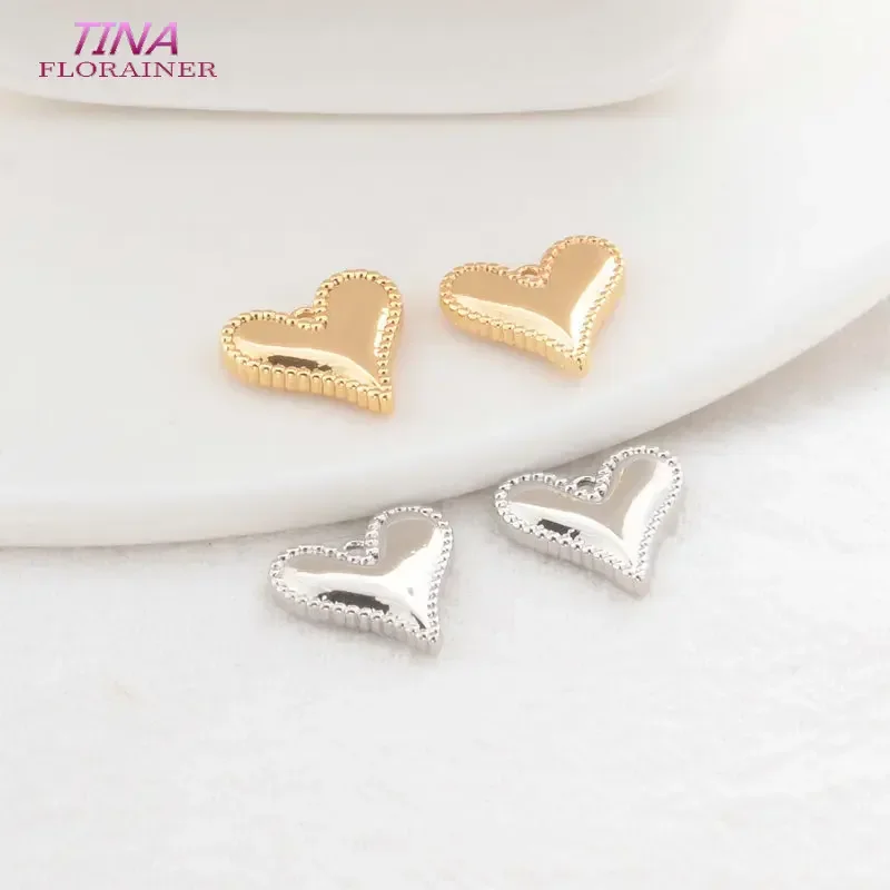 6PCS 13×14MM 14K Gold Color Plated Heart Shape Charms Pendants Jewelry Making Supplies Diy Accessories