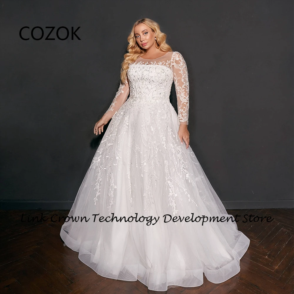 

COZOK A Line Plus Size Wedding Dresses for Women Strapless Bridal Gowns with Lace 2024 Summer Court Train Vestidos De Novia