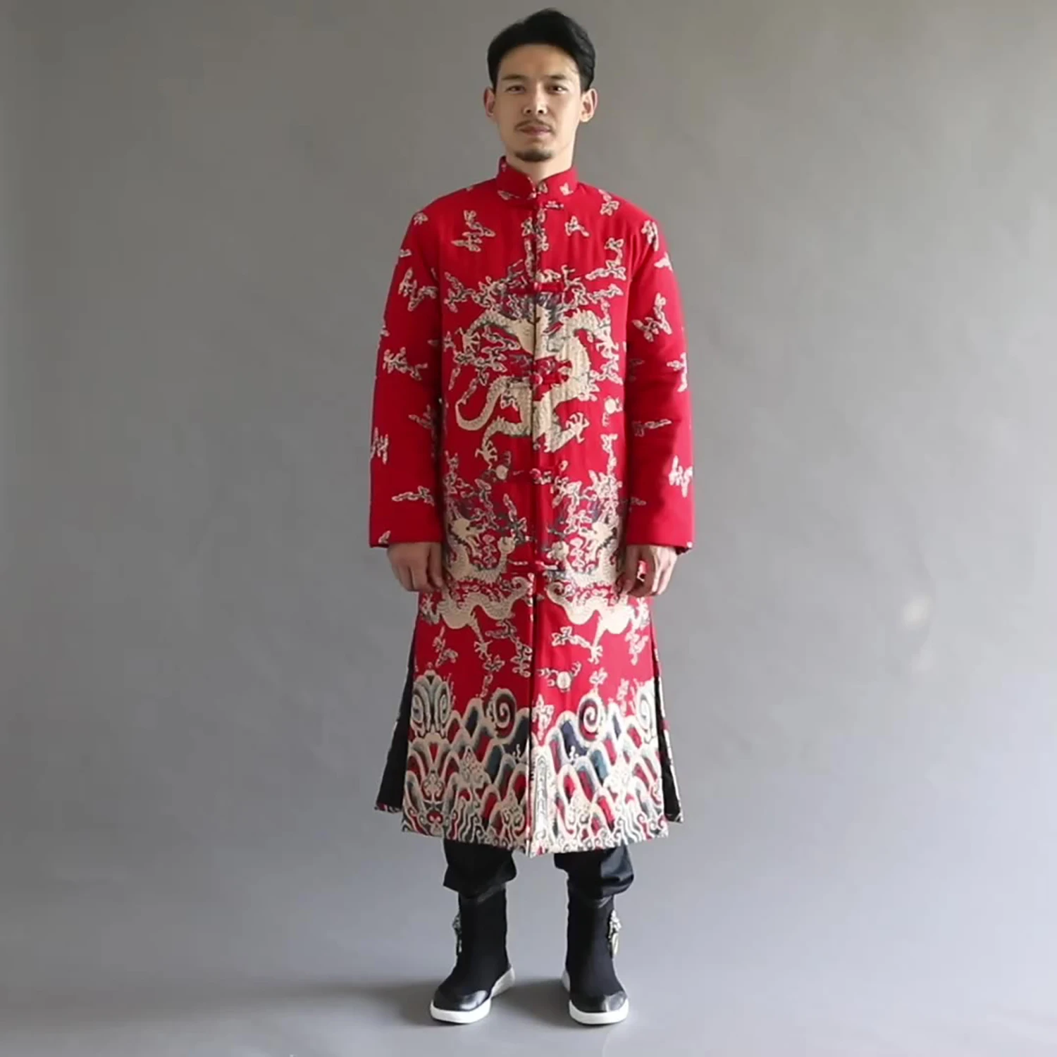 

LZJN Мужское зимнее стеганое пальто с узорами дракона и принтом в китайском стиле — модная стеганая куртка свободного кроя.