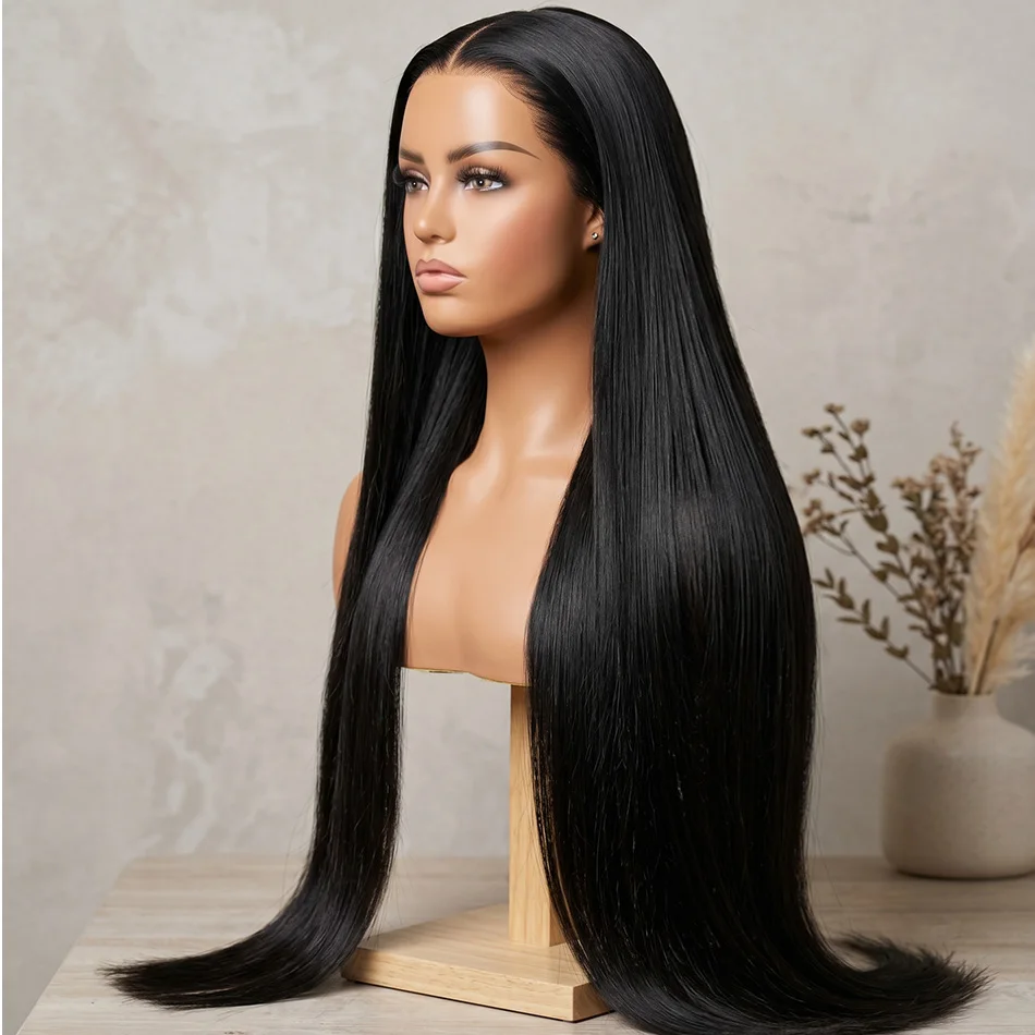 

40 Inch Extra Long 250% Density Natural Black 13x6 HD Lace Frontal Bone Straight Silky Soft 13x4 Remy Human Hair Wigs Invisible Bleached Knots Pre Plucked Hairline Wear and Go 5x5 Glueless Closure Thick Full Ends
