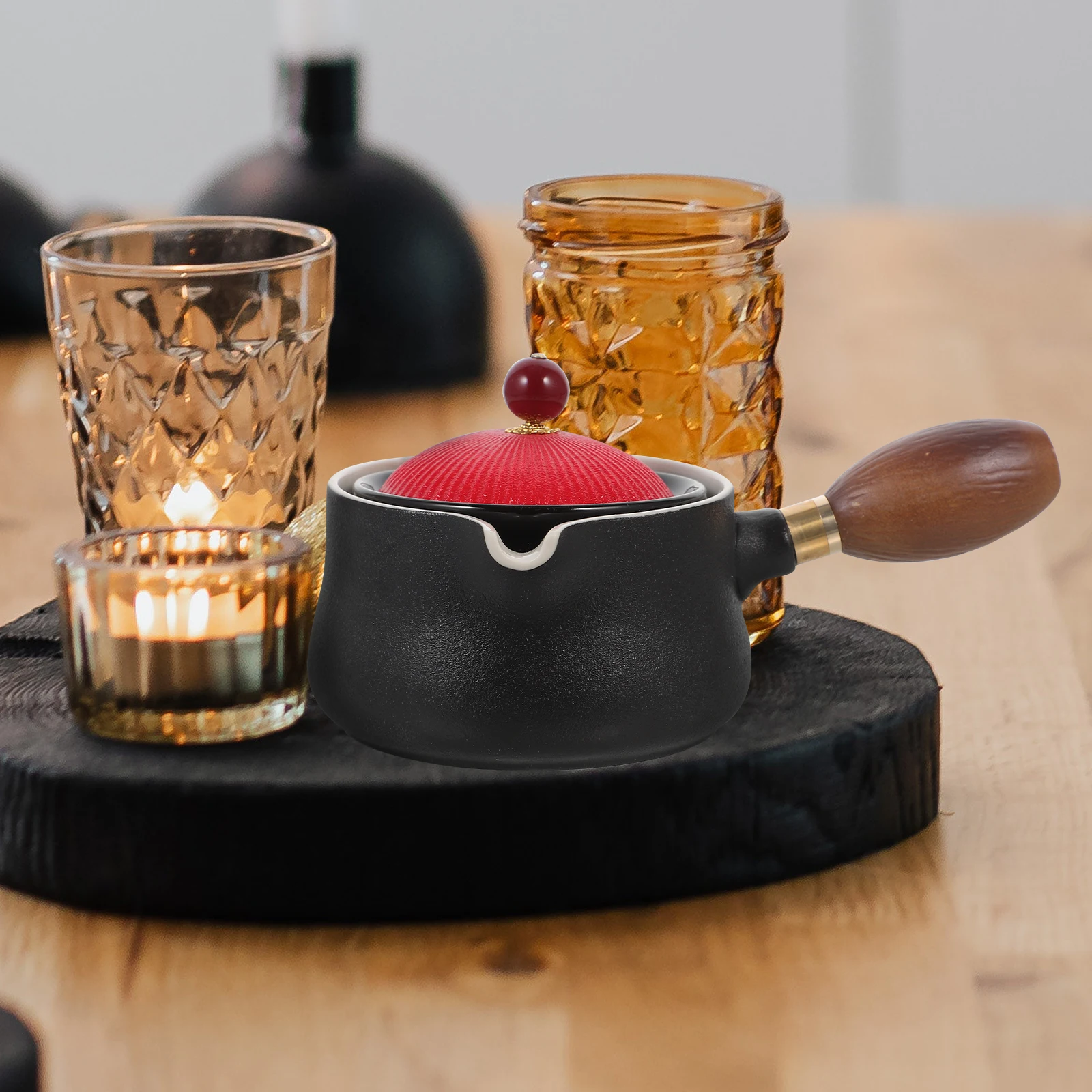 

Tea Pots Side Teapots for Loose Leaf Japanese-style Ceramic Black Handle Travel
