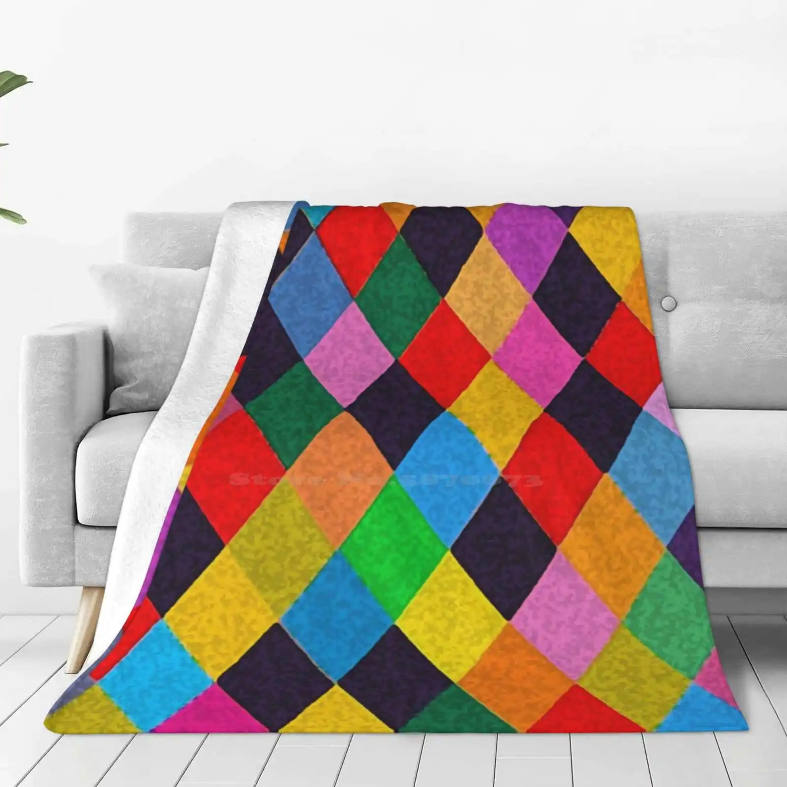 Mardi Gras Pattern Colorful Rhombi New Arrival Fashion Leisure Warm Flannel Blanket Mardi Gras Geometric Masquerade Fashion