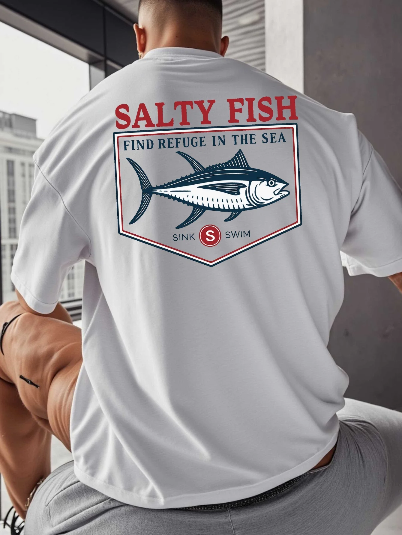 Camiseta de moda para hombre, 100% algodón, estampado, corte holgado informal y versátil.