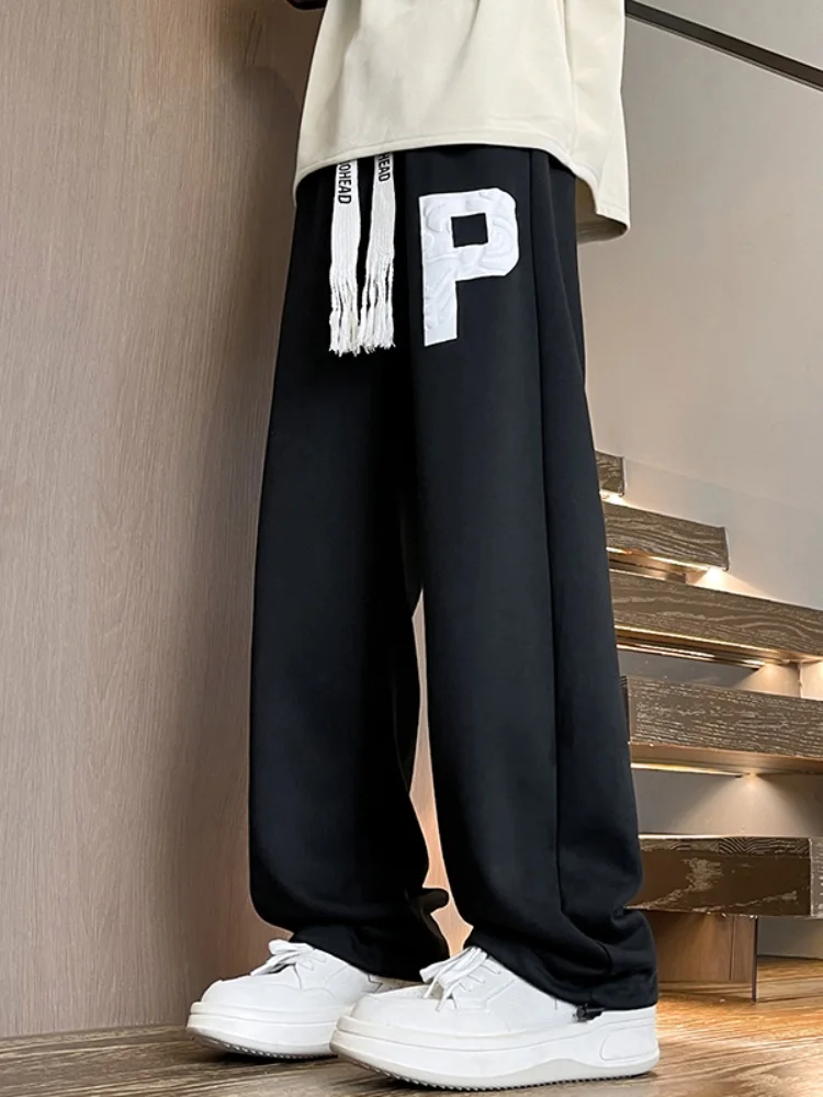 

American High Street Hiphop Men's Straight Loose Sports Sweatpants Youthful Drape Wide Leg Pants Casual Pants for Teens