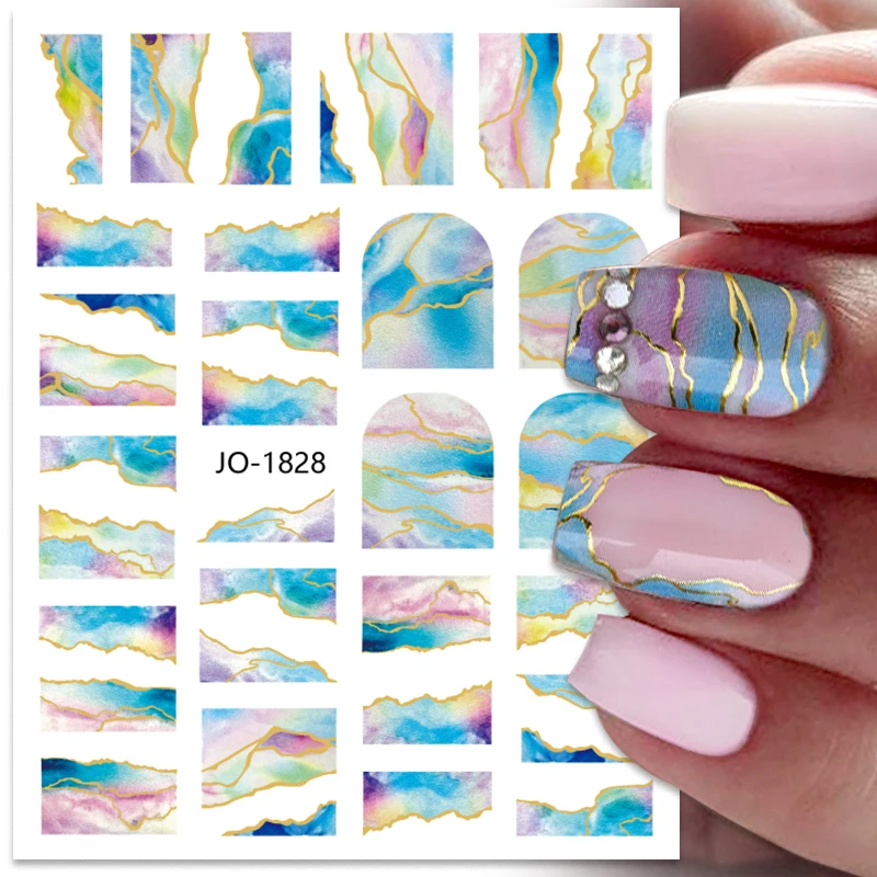 1PCS Y2k Nail Stickers Boho Marbled Stickers For Nails Romantic Flowers Nail Decals For Ladies Manicure Decoration Nail Supplies