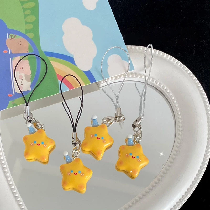 Cute Wearing Hats Five-pointed Stars Bell Buckle Resin Star Keychain For Girls Phone Lanyard Backpack Decoration Mobile Pendant