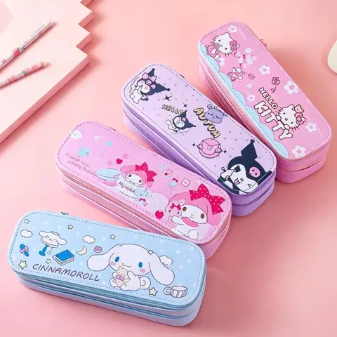 Sanrio Storage Cute Cartoon Pencil Box Kawaii My Melody Double-Layer Large Capacity Pencil Case Student Stationery Kids Gifts