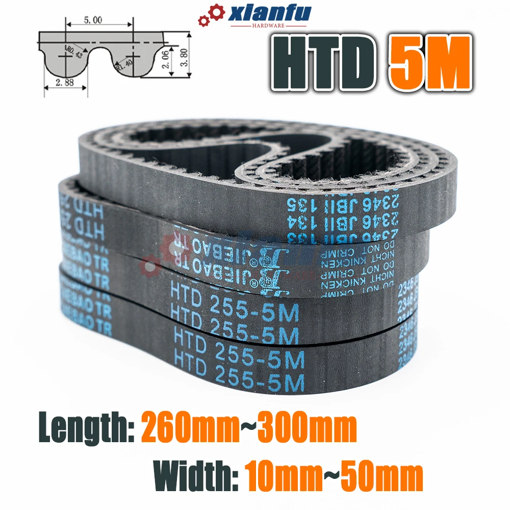 HTD 5M Rubber Timing Belt Closed Loop Transmission Perimeter 260 265 270 275 280 285 290 295 300mm Width 10~50mm HTD5M CNC Drive