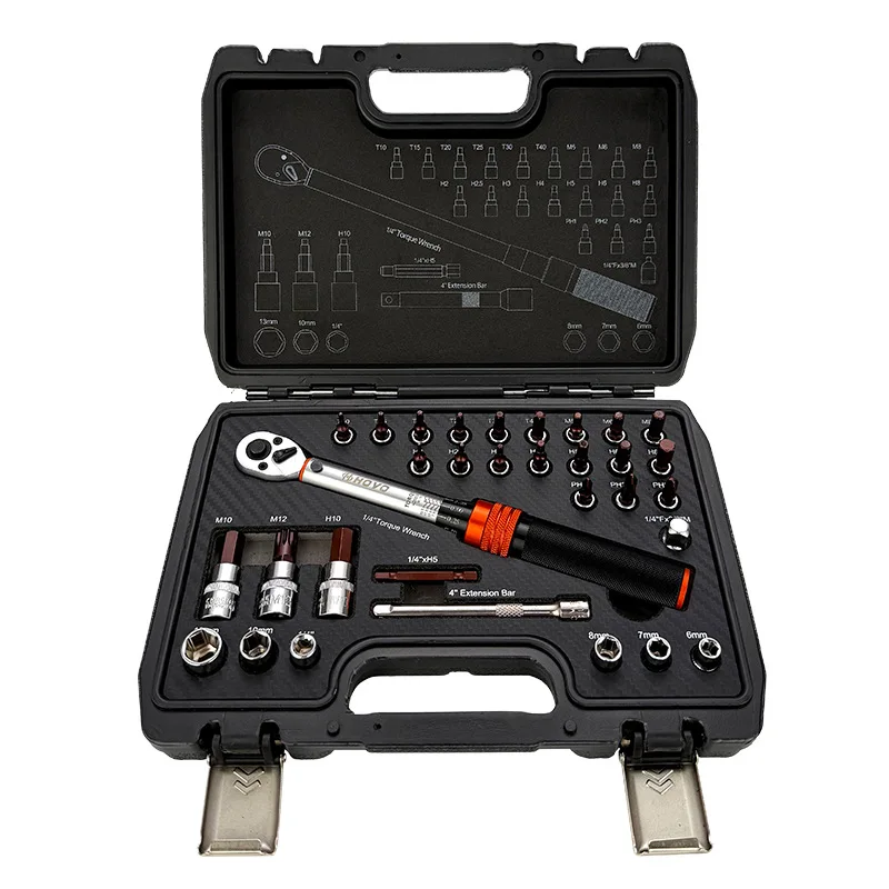 

1/4-Inch Drive Ratchet Torque Wrench 33-Piece Set (with Sockets) - for Bicycle & Motorcycle Maintenance, Torque Range: 5-25 N·m