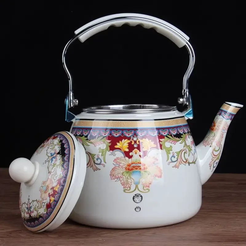 إبريق شاي بالمينا مع فلتر وتحريض وغاز متوافق ، مثالي للعائلات والمطاعم الكبيرة ، 3.3L