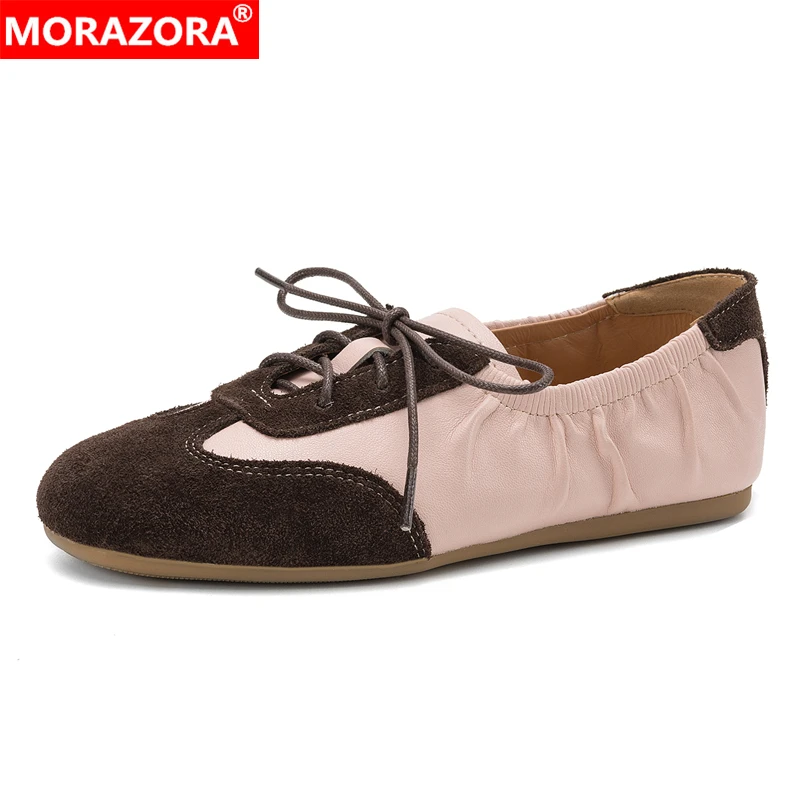 

MORAZORA Ins New Cow Suede Leather Women Sneakers Lace Up Round Toe Fashion Flat Shoes Spring Summer Ladies Flats Casual Shoes