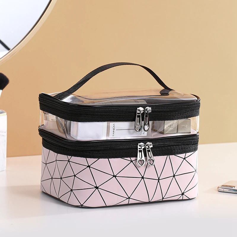 Sac à Cosmétiques Double Transparent Multifonction pour Femme, Étui et Organisateur de Maquillage de Grande Capacité pour Rangement de Beauté de Toilette de Voyage