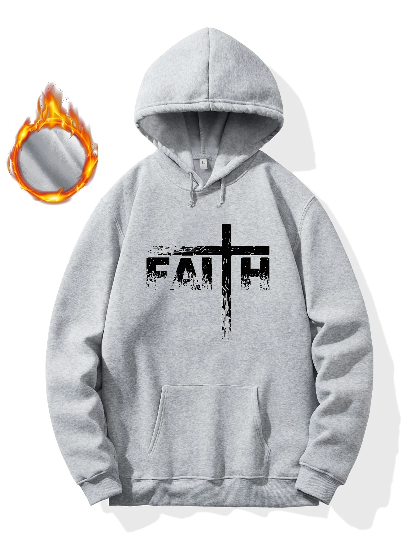 FAITH Print Hoodie, Cool Hoodies For Men, Men\'s Casual Graphic Design Pullover Hooded Sweatshirt With Kangaroo Pocket Streetwear