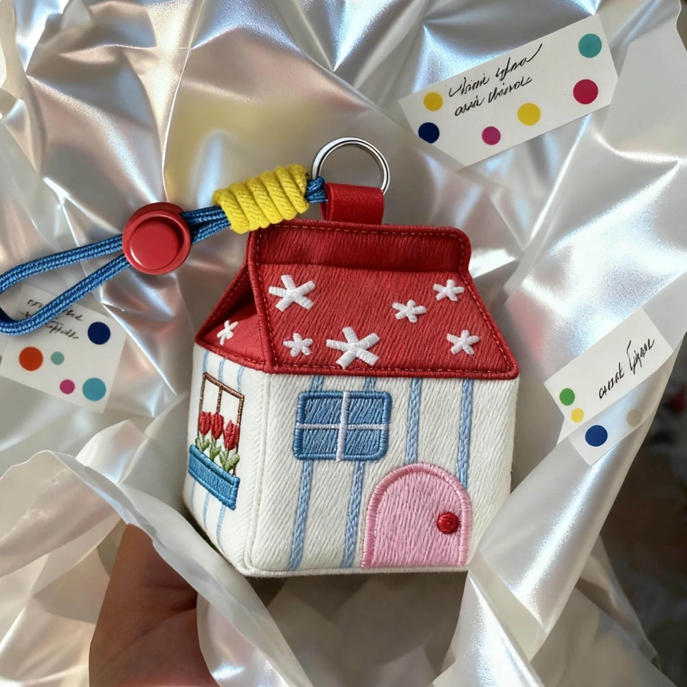 2026 New Red House Earphones, Change Storage Bag, Keychain Pendant, High Beauty Car Decoration