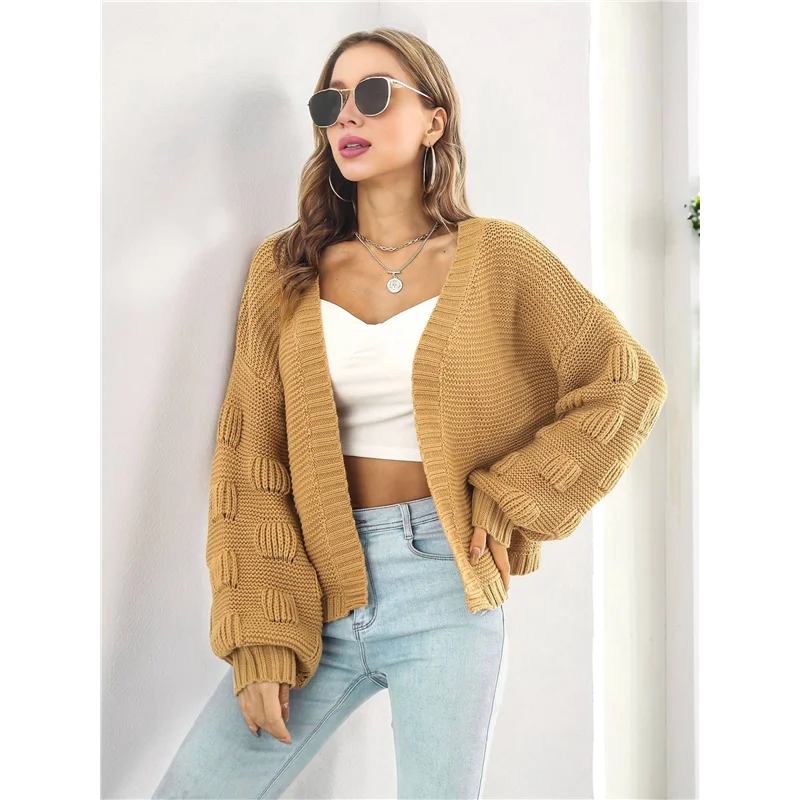 أزياء نسائية - سترات كاجوال كبيرة الحجم مفتوحة من الأمام وأكمام طويلة معاطف خارجية منسوجة مكتنزة