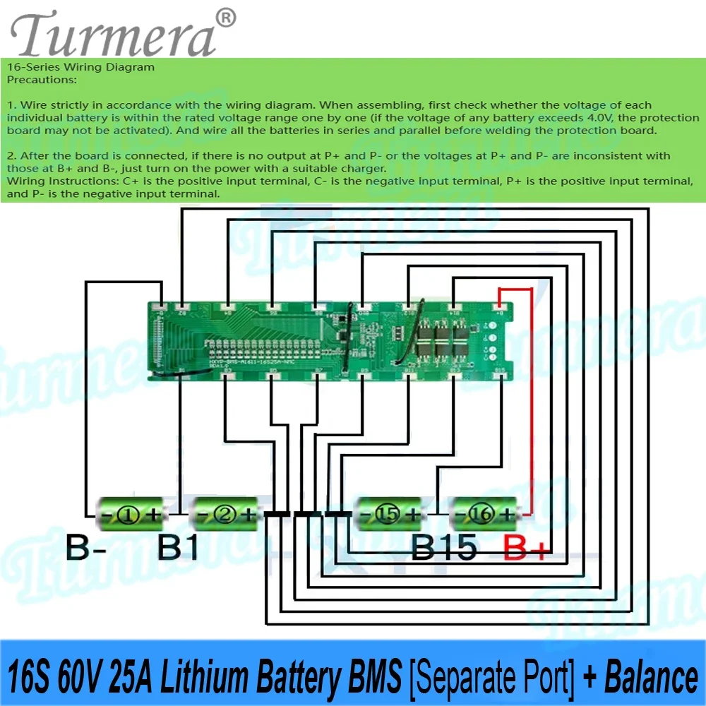 16S 60V 25A Lithium Battery BMS Separate Port with Balance Weld Board for 18650 21700 Diy E-scooter E-bike Batteries Use Turmera view 3