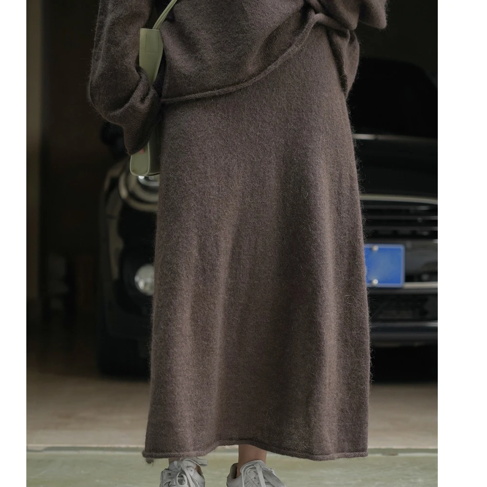 50% Wool 30% Mohair Knit Women Autumn Skirts Loose Clothes High Waist Women A-Line Long Skirts  Faldas Femme Streetwear