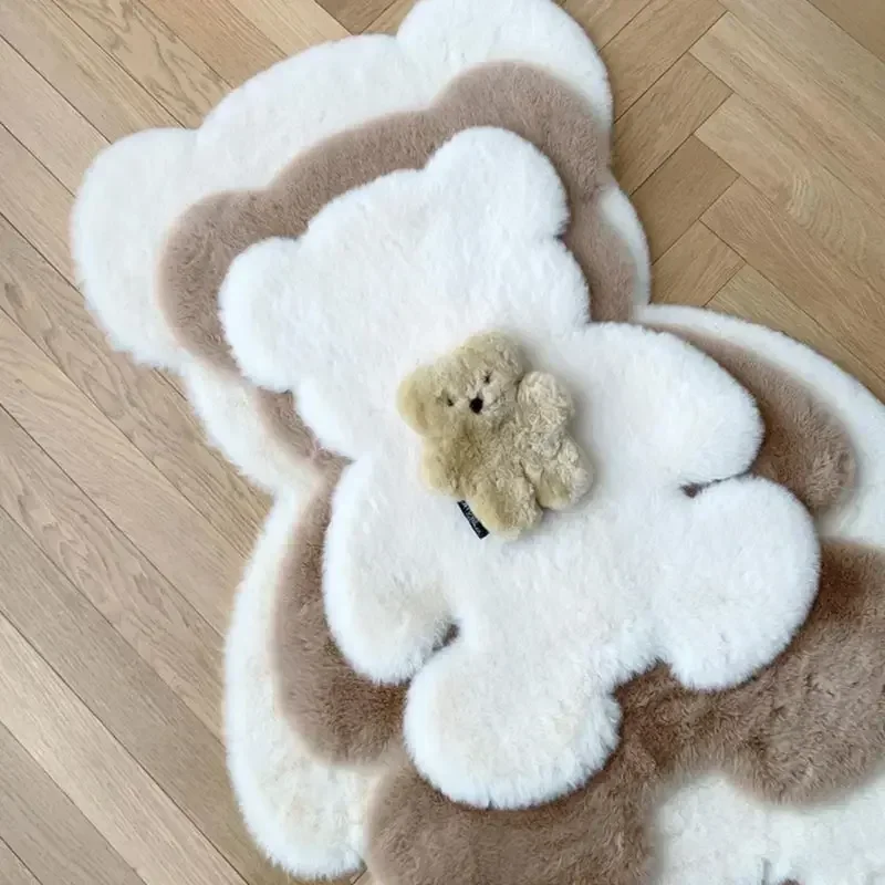 Cute Children Room\'s Rugs Rabbit  Bear Bedroom Furry Floor Mat Kawaii Washable Thermal Carpet For Baby Entrance Kids Door Mats