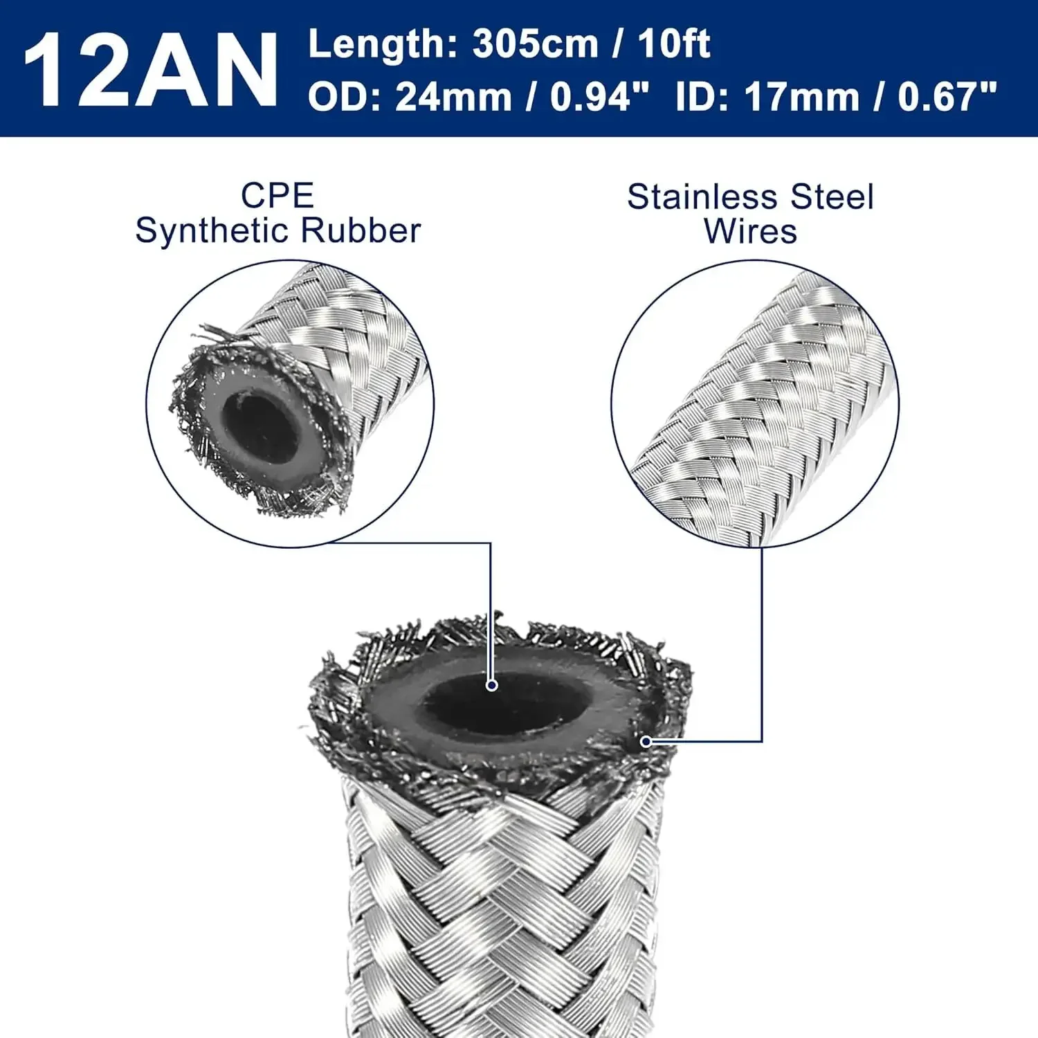 Universal AN12 Kraftstoffschlauch AN12 3/4" Nylon & Edelstahl geflochten CPE Öl Kraftstoff Gasleitung Splitter