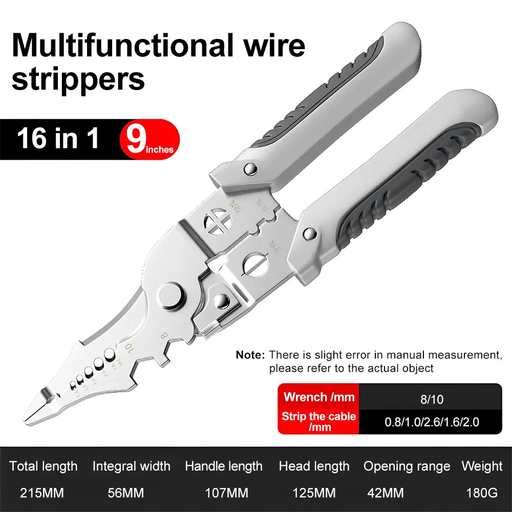 16 In 1 Multifunctional Stripping Pliers Cable Stripping Pliers Cutting Plier Needle Nose Pliers Wire Stripper Crimper Cutter