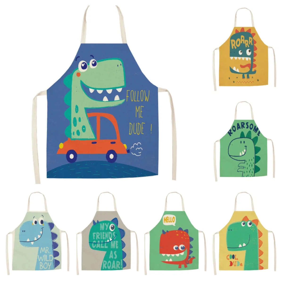 Creative little dinosaur pattern apron oil-proof adult and children printed apron home kitchen cooking sleeveless bib