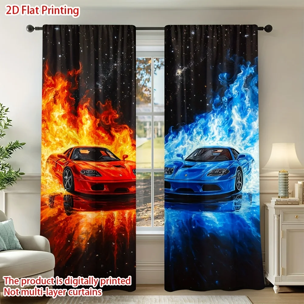 Flame and glacier sports cars Print Drapes Room Darkening Window Curtains for Home Decor,Rod Pocket Blackout Curtains Bedroom