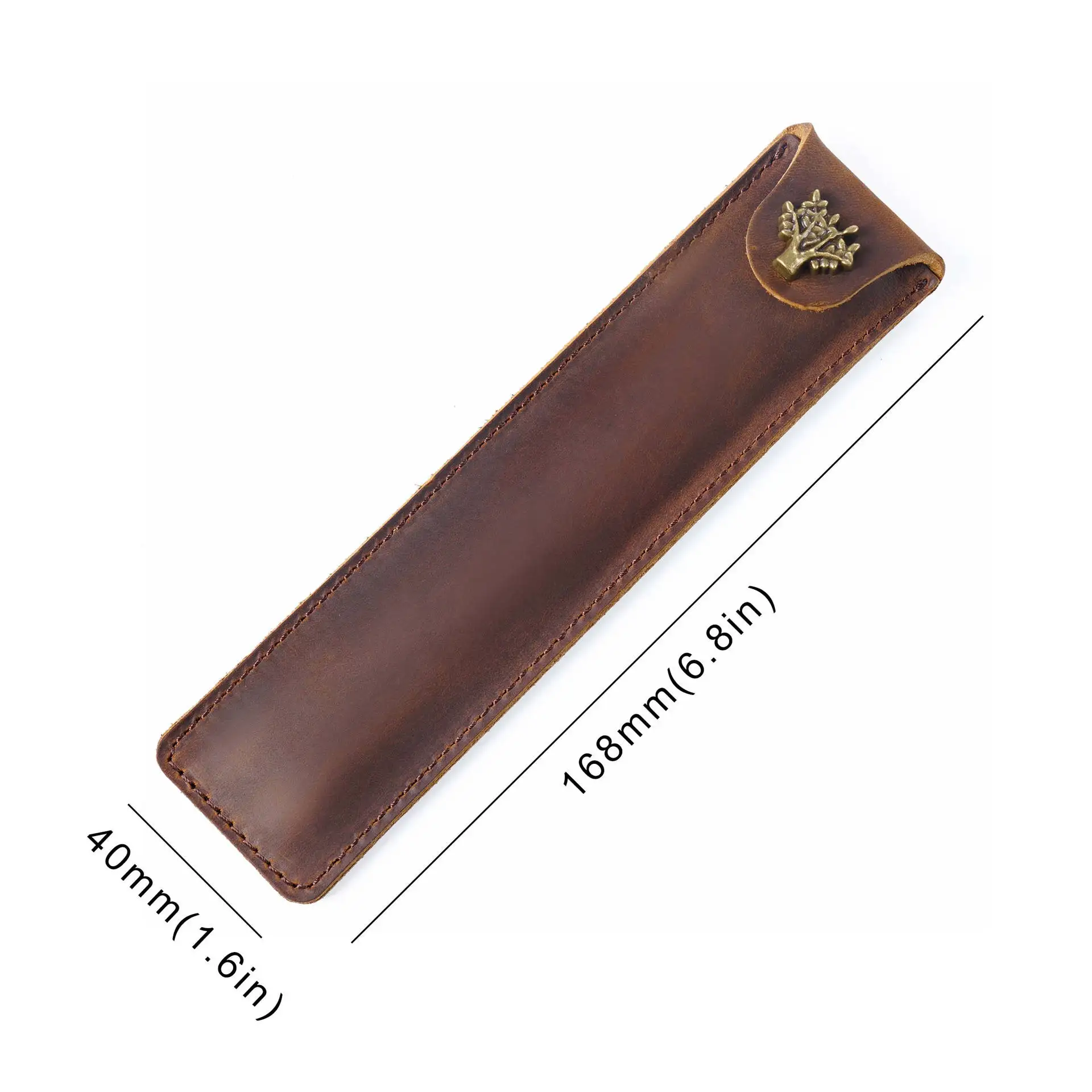 AIGUONIU Genuine Leather Pen Pouch Holder Single Pencil Bag Pen Case With Snap Button For Rollerball Fountain Ballpoint Pen