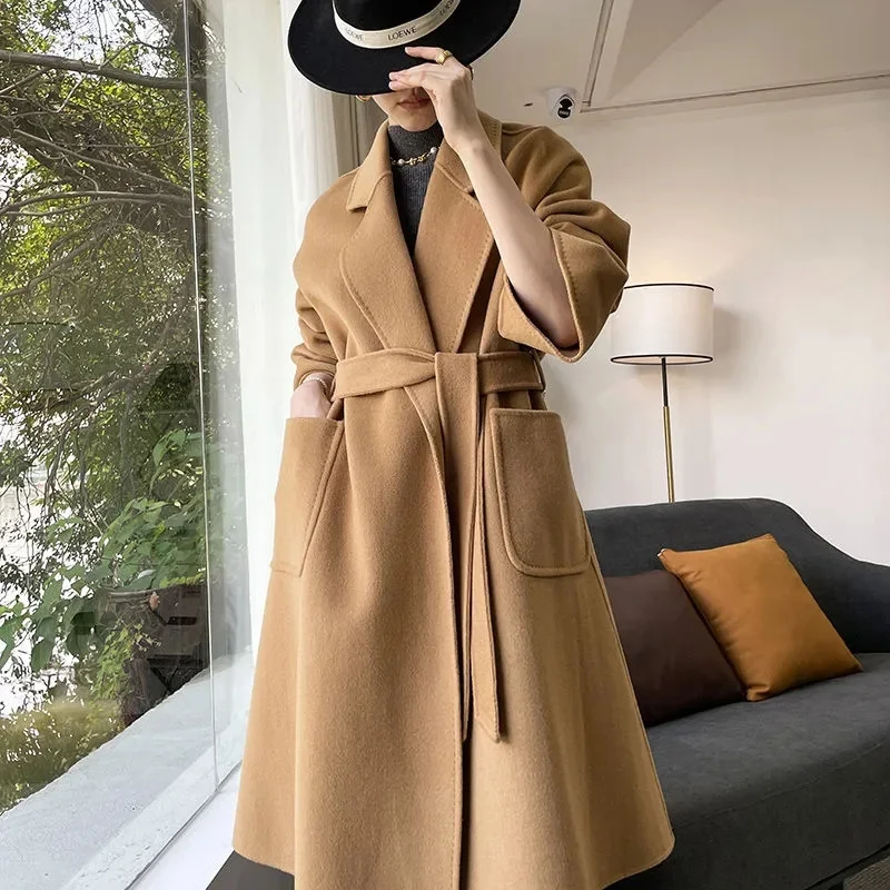 Fashionable Double-sided Cashmere Woolen Coat For Women Slim Fit Mid-length Outerwear 2025 New Autumn Winter